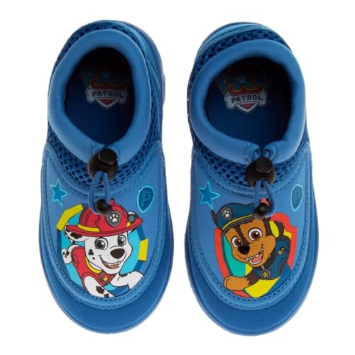 Josmo Paw Patrol Water Shoes Kids Boys Sandals Quick Dry - Chase and Marshall Pool Aqua Socks Bungee Waterproof - Blue/Light Blue (Size 5-6 Toddler) - Image 1
