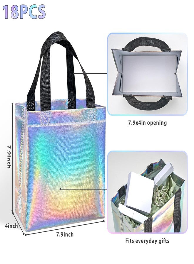 Catlovecorn 18 Pcs Small Iridescent Reusable Gift Bags with Handles, Non-Woven Goodie Bags 7.8"x7.8"x3.9", Rainbow Party Favor Bags for Birthday Wedding Bachelorette Baby Shower - Image 2