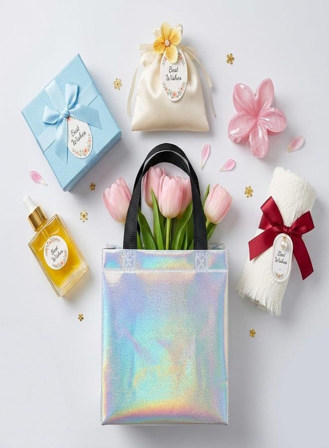 Catlovecorn 18 Pcs Small Iridescent Reusable Gift Bags with Handles, Non-Woven Goodie Bags 7.8"x7.8"x3.9", Rainbow Party Favor Bags for Birthday Wedding Bachelorette Baby Shower - Image 3