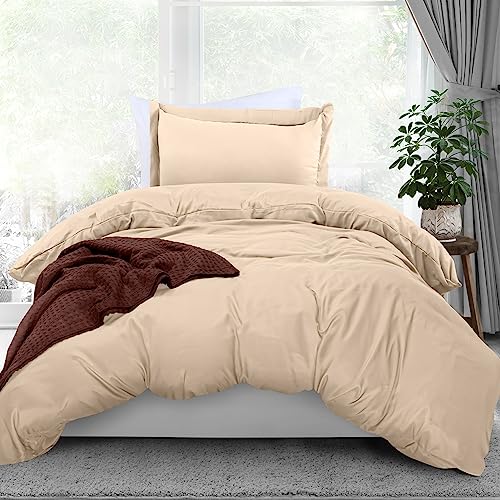 Utopia Bedding Duvet Cover Twin Size - 2 Piece with Zipper Closure - 1 Comforter Cover 68X90 Inches & 1 Pillow Sham 20X26 Inches (Beige) Comforter Not Included - Image 1