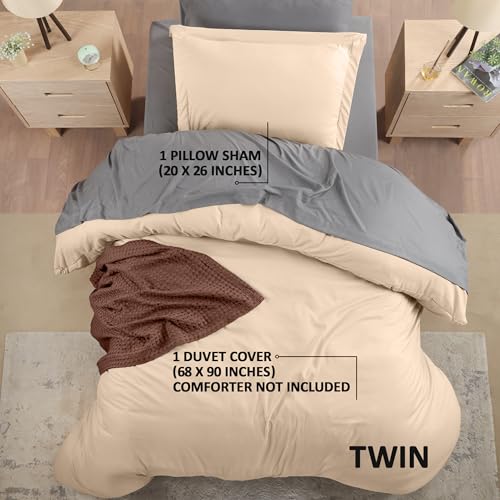 Utopia Bedding Duvet Cover Twin Size - 2 Piece with Zipper Closure - 1 Comforter Cover 68X90 Inches & 1 Pillow Sham 20X26 Inches (Beige) Comforter Not Included - Image 2