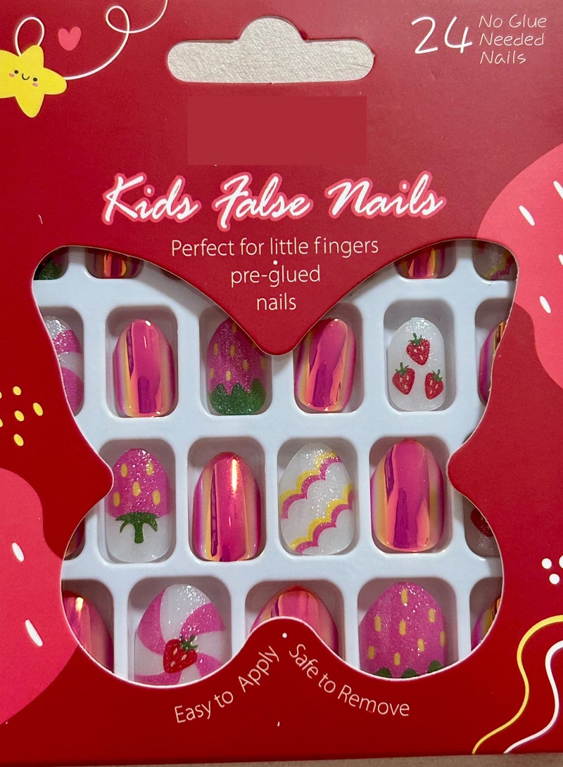24Pcs Kids Press-On Nails – Glitter Rainbow Gradient Short False Nails with Pre-Glued Full Cover, Cute & Safe Nail Art Kit for Little Girls - Image 3