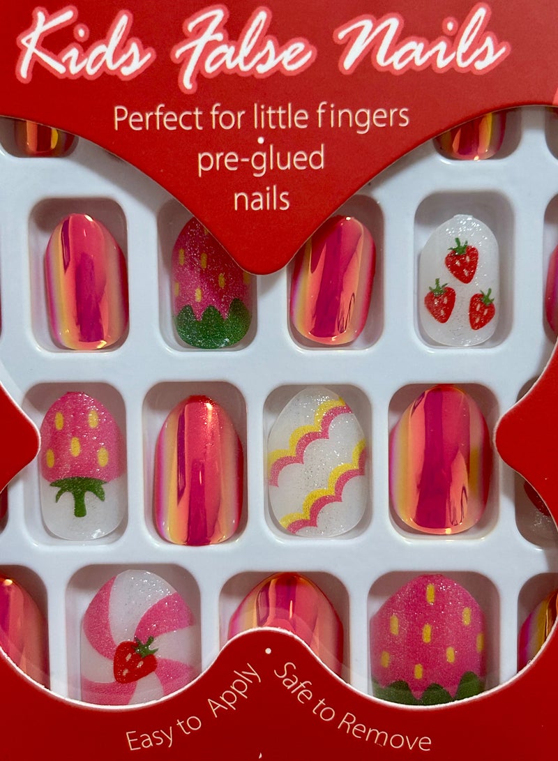 24Pcs Kids Press-On Nails – Glitter Rainbow Gradient Short False Nails with Pre-Glued Full Cover, Cute & Safe Nail Art Kit for Little Girls - Image 2