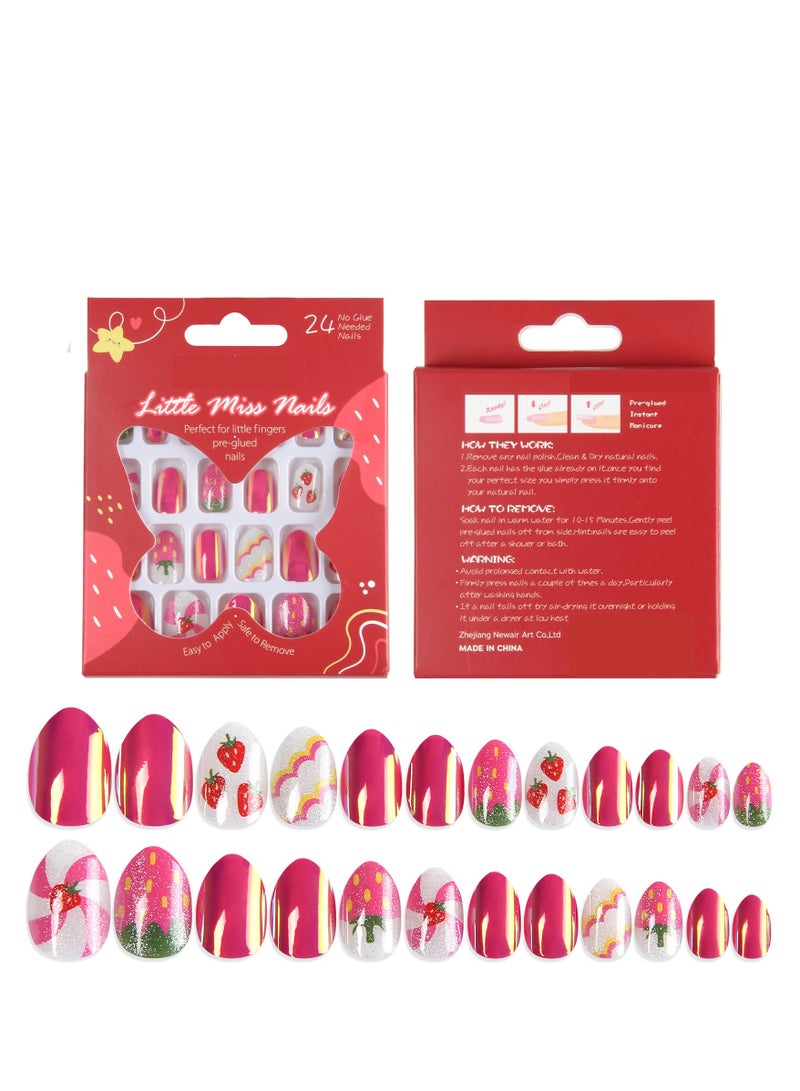 24Pcs Kids Press-On Nails – Glitter Rainbow Gradient Short False Nails with Pre-Glued Full Cover, Cute & Safe Nail Art Kit for Little Girls - Image 1