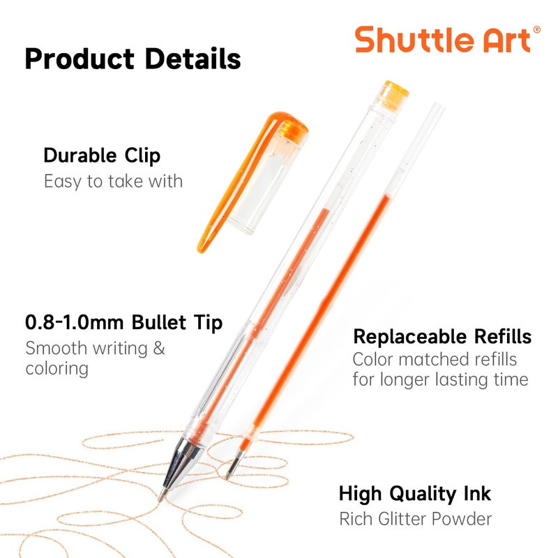 Shuttle Art 240 Pack Glitter Gel Pens, 120 Colors Glitter Gel Pen Set with 120 Refills for Adult Coloring Books Craft Doodling - Image 4