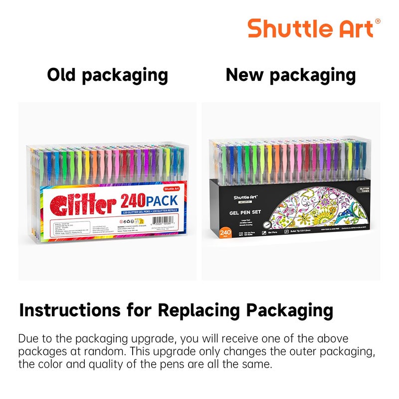 Shuttle Art 240 Pack Glitter Gel Pens, 120 Colors Glitter Gel Pen Set with 120 Refills for Adult Coloring Books Craft Doodling - Image 2