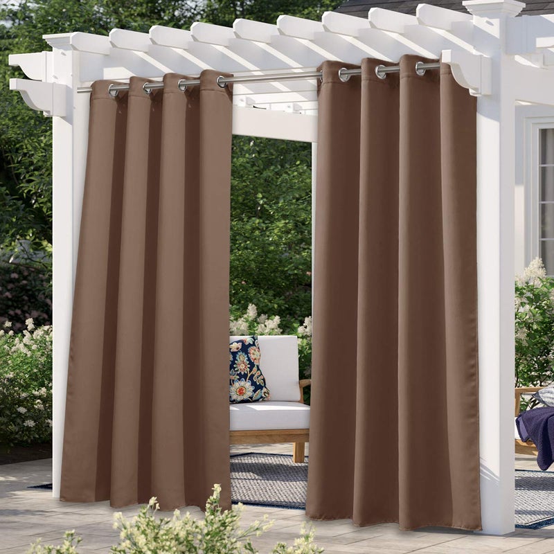 NICETOWN NICETOWN Patio Outdoor Curtain Waterproof Thermal Insulated Light Blocking Rustproof Grommet Blackout Indoor Outdoor Patio Shades for PartyCottage 1 Panel W52 by L84 Tan