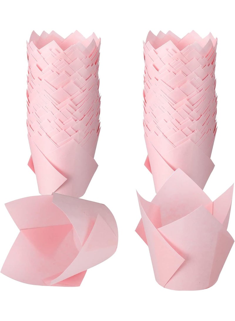 200 Pack Tulip Cupcake Liners Paper Baking Cups Greaseproof Muffin Liners Grease Resistant Cupcake Wrappers for Weddings Birthday Cake Balls Muffins Candy Jelly Party(Pink) - Image 1