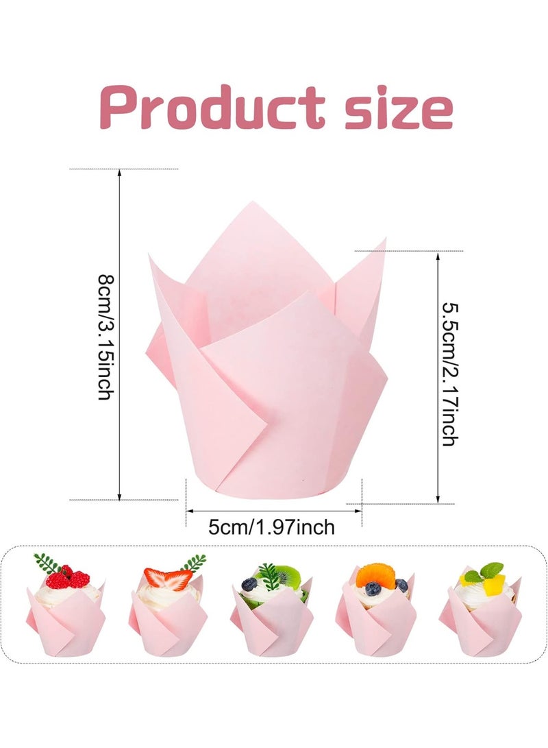 200 Pack Tulip Cupcake Liners Paper Baking Cups Greaseproof Muffin Liners Grease Resistant Cupcake Wrappers for Weddings Birthday Cake Balls Muffins Candy Jelly Party(Pink) - Image 2