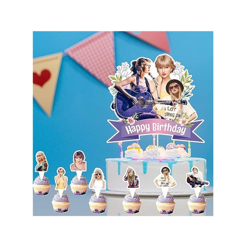 SOLARAE 25pcs Taylor Singer Cake Decorations, Personalised Cake Topper, Taylor Cupcake Toppers, with 1pcs Cake Topper and 24pcs Cupcake Toppers for Swift Birthday Party Supplies - Image 4