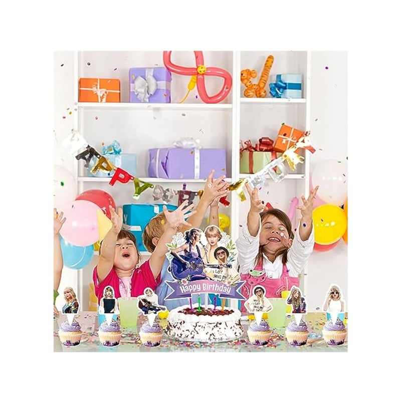 SOLARAE 25pcs Taylor Singer Cake Decorations, Personalised Cake Topper, Taylor Cupcake Toppers, with 1pcs Cake Topper and 24pcs Cupcake Toppers for Swift Birthday Party Supplies - Image 2