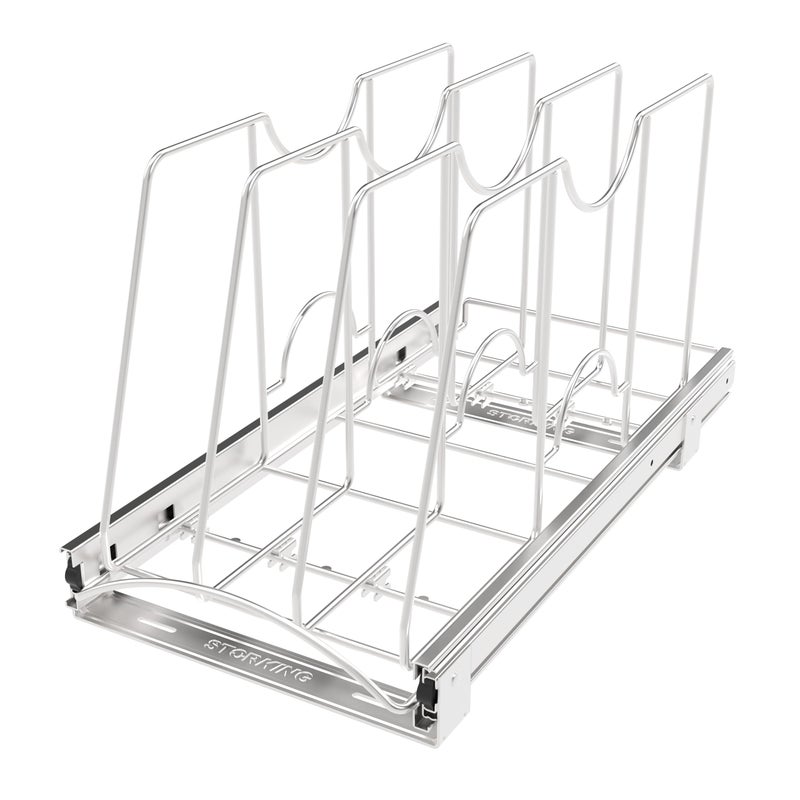 STORKING Pull Out Cookie Sheet Organizer for Cabinet, Pan and Pot Rack, Cutting Board Organizer Rack, Baking Tray Organizer for Cabinet, Adjustable Divider Width, 11" W x 22" D x 11.8" H, Chrome - Image 2