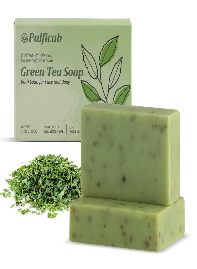 PALFICAB Green Tea Soap, Natural Bath Soap with Tea Leaves, Coconut Oil, Shea Butter, Homemade - Vegan Bar Soap with Cold Pressed For Face and Body, Help Moisturizing Soften Dry Skin, 2 Bars - Image 1