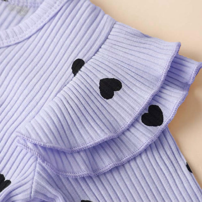 Fullfamous Baby Infant Girl Clothes Long Sleeve Fall Winter Top and Pant Clothing Set Outfits 6-9 months Lavender Heart - Image 5