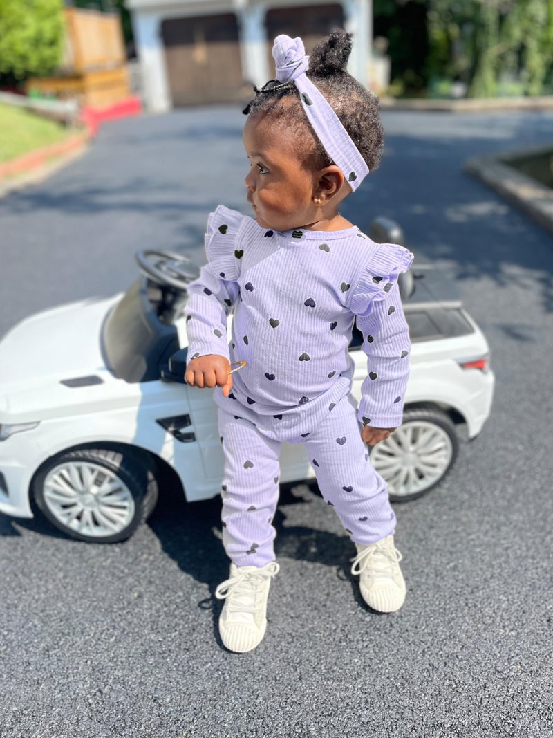 Fullfamous Baby Infant Girl Clothes Long Sleeve Fall Winter Top and Pant Clothing Set Outfits 6-9 months Lavender Heart - Image 2