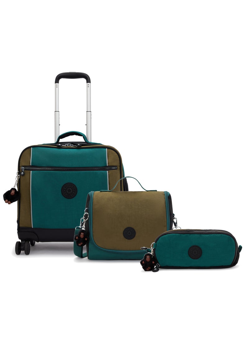 kipling Storia + New Kichirou + Gitroy (Buy Trolley + Lunch Bag & Get Free Pencil Case) (Set of 3pcs Bundle Offer) Black Khaki Block - Image 1