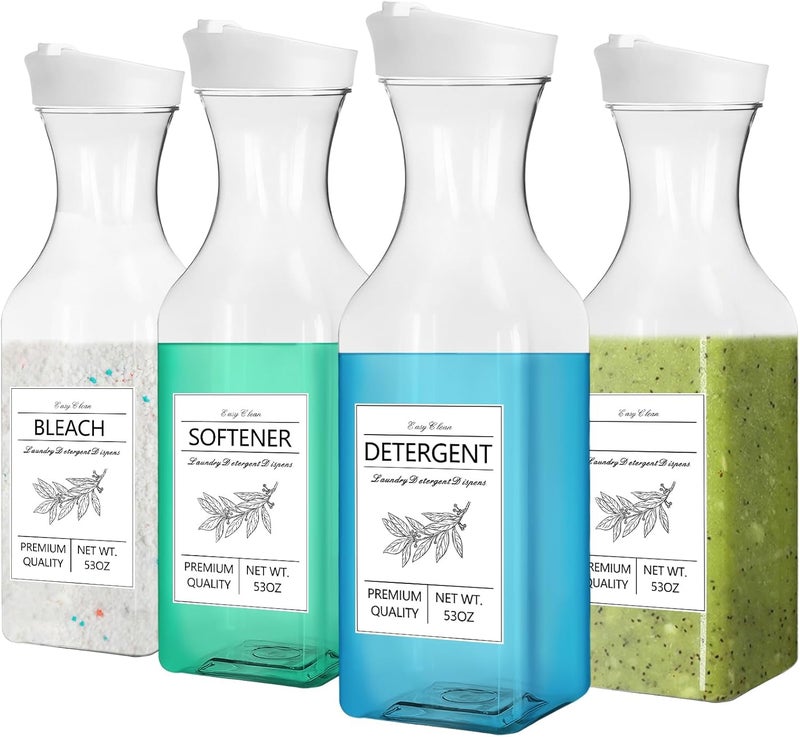 4 Pcs 53oz Laundry Detergent Dispenser,Laundry Soap Dispenser for Laundry Room Decor,Liquid Laundry Detergent Dispenser for Fabric Softener,Bleach,Powder,Beads - Image 1
