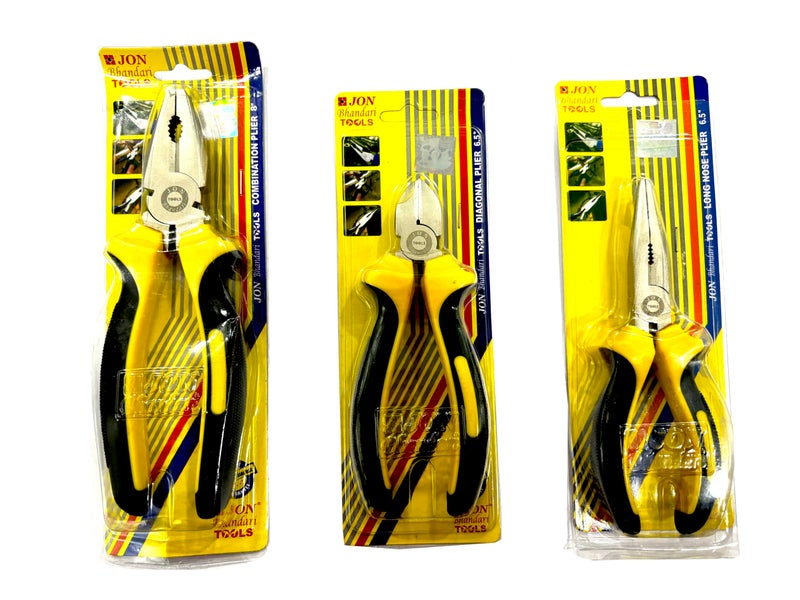 Jon Bhandari Tools 3-Piece Plier Set | Combination, Long Nose & Diagonal Plier | Wire Cutting Hand Tools with Anti-Slip Grip for Electrical & DIY Use - Image 2