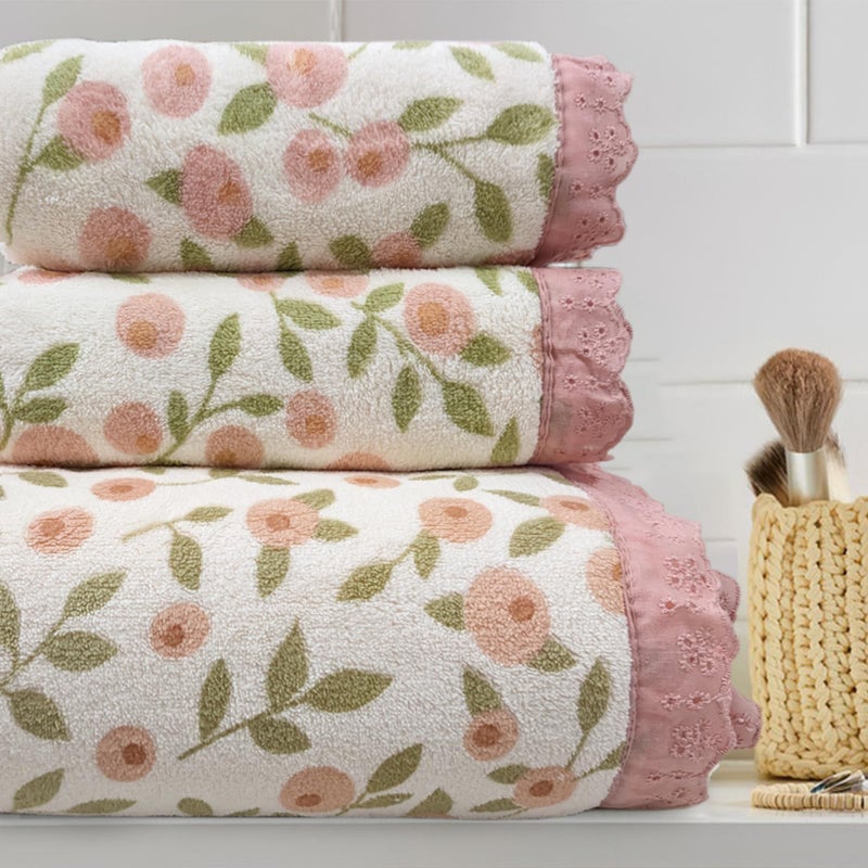 ABREEZE Floral Bath Towel Set,3 pcs,Coral Velvet Soft Absorbent Towels (1 Bath Towel,2 Hand Towels) - Image 2