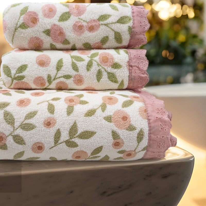 ABREEZE Floral Bath Towel Set,3 pcs,Coral Velvet Soft Absorbent Towels (1 Bath Towel,2 Hand Towels) - Image 3