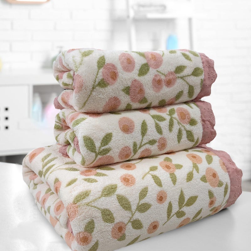 ABREEZE Floral Bath Towel Set,3 pcs,Coral Velvet Soft Absorbent Towels (1 Bath Towel,2 Hand Towels) - Image 4