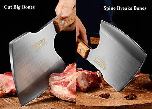Kitory Meat cleaver for Bone Cutting, Super Massive Heavy Duty Axe Shape Butcher Kitchen Knife especially for big beef caw bones and frozen meat breaking, 2024 Gifts - Image 5