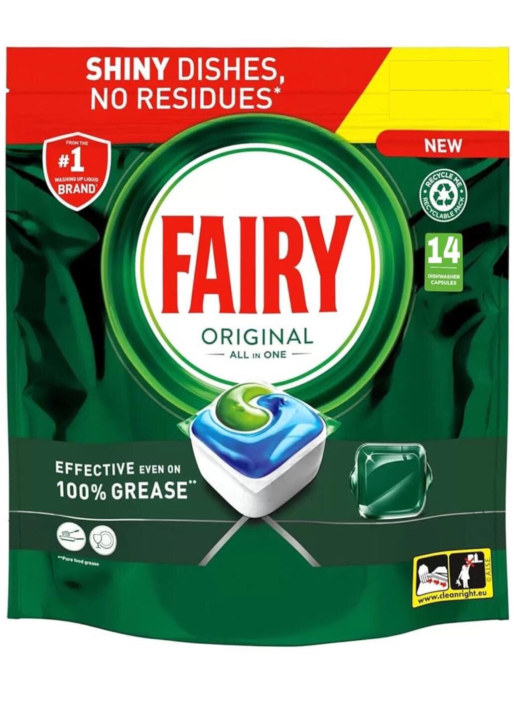 Fairy All-In-1 Dishwasher Original Effective Even On Dried-On Grease Dishwasher 14 Tablets