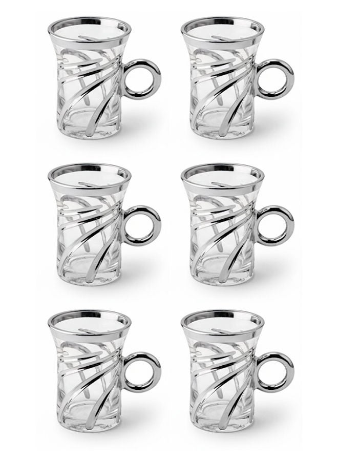 Dove 6-Piece Glass Tea Cup Set Clear/Silver 95ML - Image 1