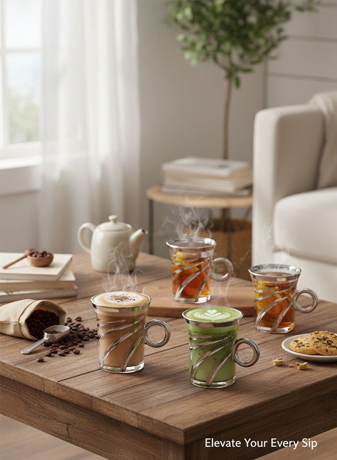 Dove 6-Piece Glass Tea Cup Set Clear/Silver 95ML - Image 2