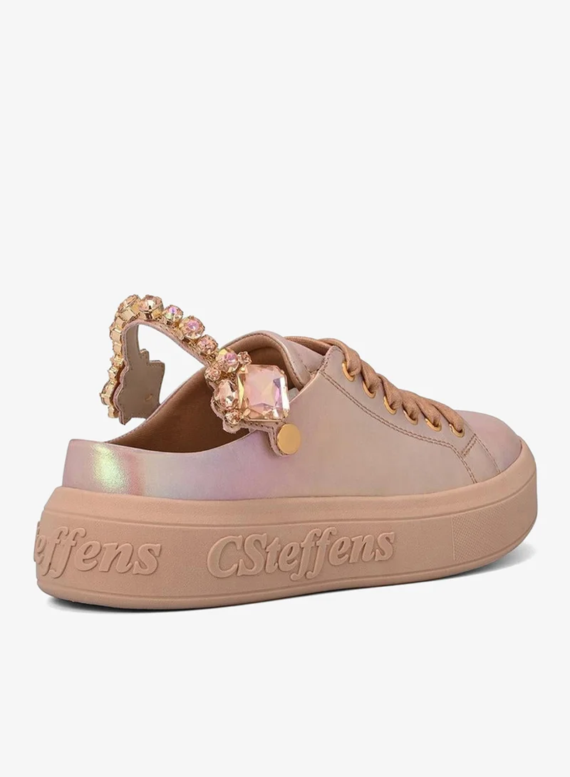 Carmen Steffens  Holographic Iridescent Leather Sneakers with Rhinestones for Women | Best Price UAE