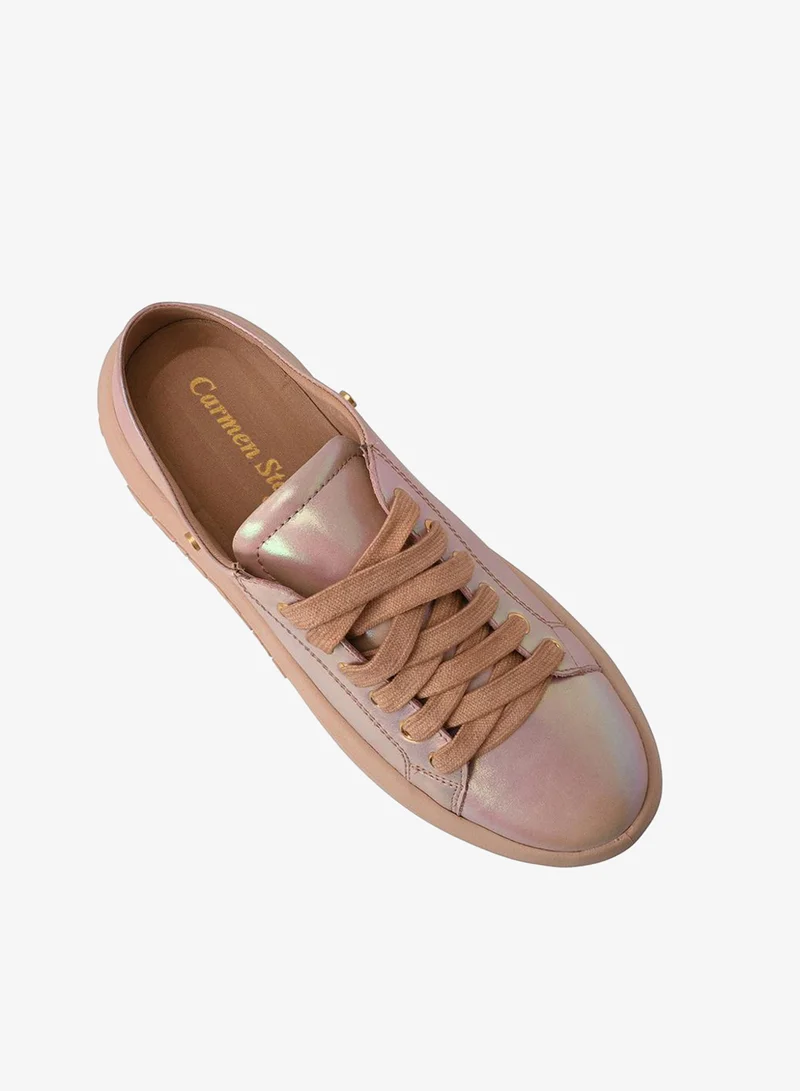 Carmen Steffens  Holographic Iridescent Leather Sneakers with Rhinestones for Women | Best Price UAE