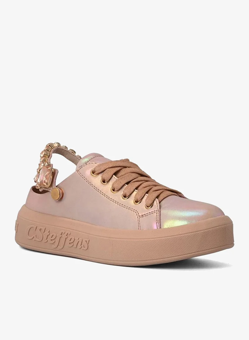 Carmen Steffens Holographic Iridescent Leather Sneakers with Rhinestones