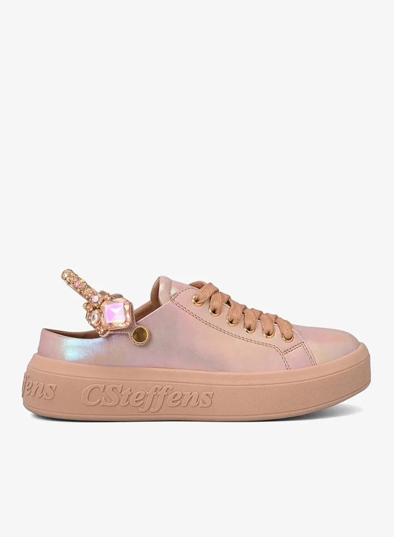 Carmen Steffens Holographic Iridescent Leather Sneakers with Rhinestones