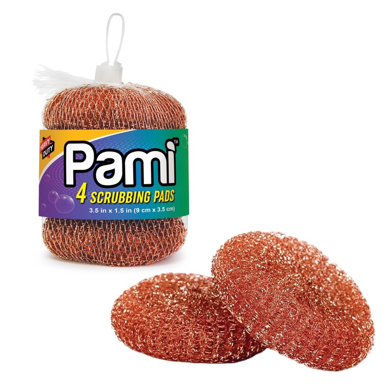 PAMI Heavy Duty Non Scratch Copper Scrubbers for Pots and Pans Copper Wool Scrubber Reusable Scouring Pads Pack of 4