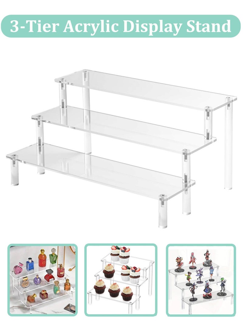 Acrylic Display Riser, 3-Tier Perfume Organizer Rack, Clear Cupcake Holder, Large Display Stand for Figures, Party Dessert Shelves, Makeup Organizer, Crystal Stone Riser Stand for Decoration - Image 1
