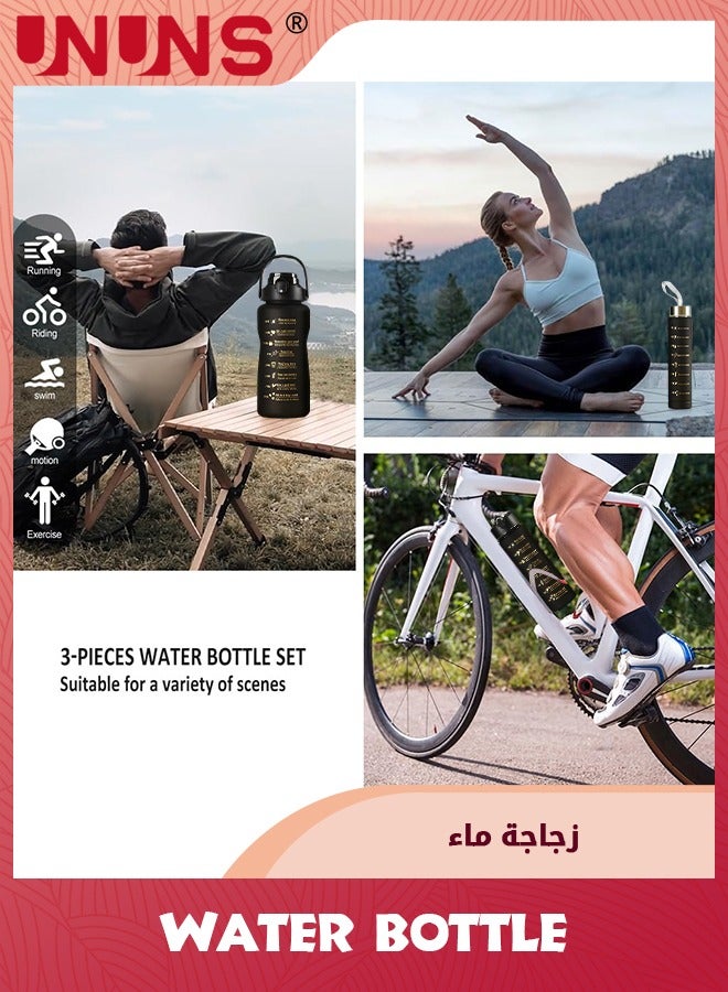 UNUNS Water Bottles Set,3pcs Insulated Water Bottles With Drinking Time Straw,300ML/700ML/2000ML Fitness Bottle For Family,Office,Gym Outdoor Travel - Image 2