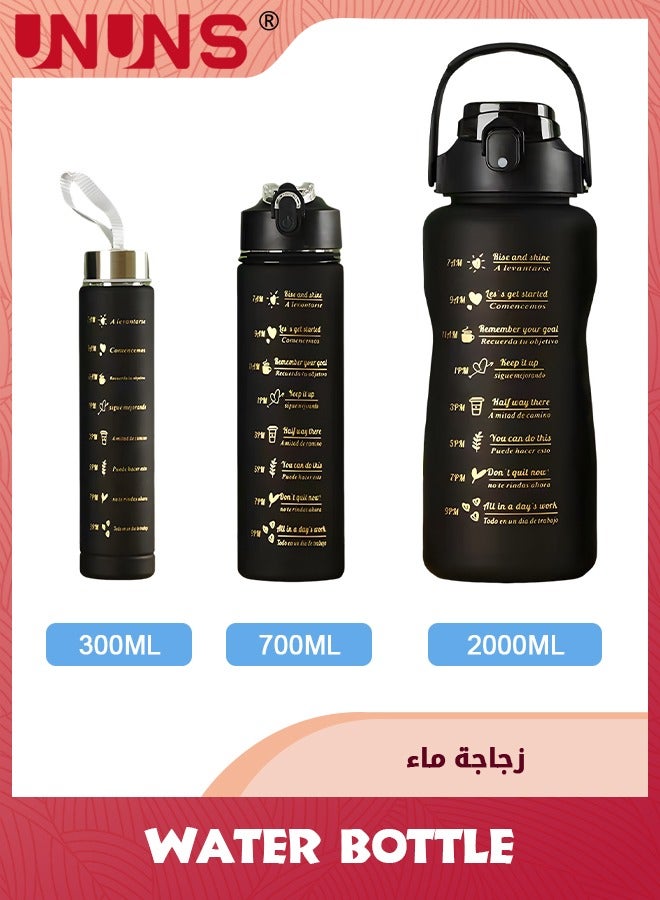 UNUNS Water Bottles Set,3pcs Insulated Water Bottles With Drinking Time Straw,300ML/700ML/2000ML Fitness Bottle For Family,Office,Gym Outdoor Travel - Image 4
