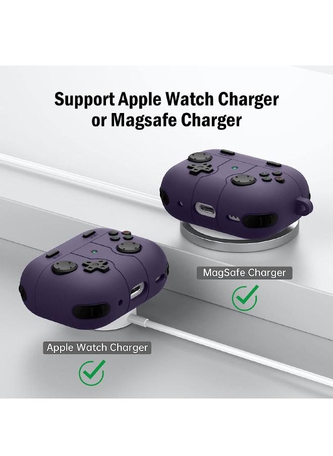 ماركة غير محددة - جراب Airpods Pro 2 / جراب Airpods Pro ، تصميم وحدة التحكم في الألعاب ، جراب Airpods Pro 2 2022 مع سلسلة مفاتيح للرجال والنساء ، غطاء واقٍ من السيليكون الناعم لأجهزة Airpods Pro 2nd / 1st Gen (أرجواني) - Image 1