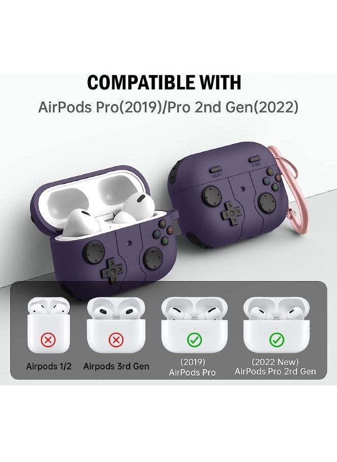 ماركة غير محددة - جراب Airpods Pro 2 / جراب Airpods Pro ، تصميم وحدة التحكم في الألعاب ، جراب Airpods Pro 2 2022 مع سلسلة مفاتيح للرجال والنساء ، غطاء واقٍ من السيليكون الناعم لأجهزة Airpods Pro 2nd / 1st Gen (أرجواني) - Image 1
