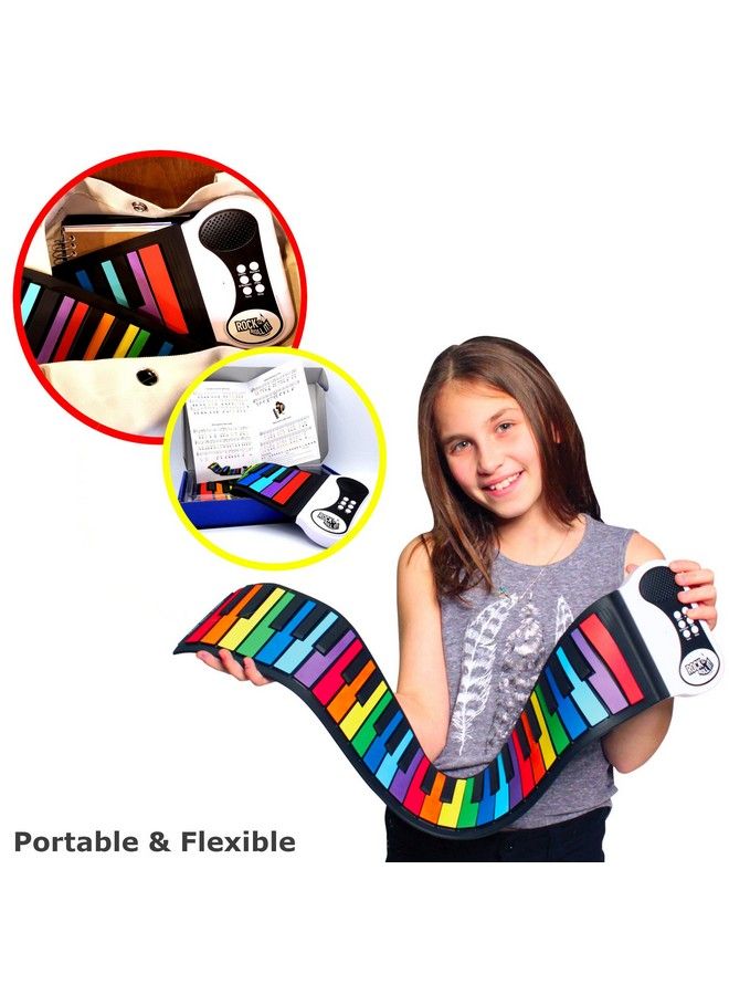 MukikiM Rock And Roll It The Original Rainbow Piano. Roll Up Flexible Piano Keyboard For Kids / Beginners. Portable 49 Keys Silicone Piano Pad. Playbycolor Songbook Included! - Image 4