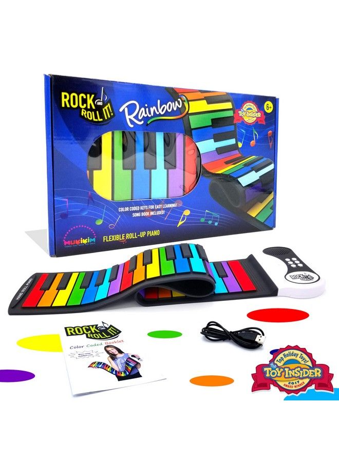 MukikiM Rock And Roll It The Original Rainbow Piano. Roll Up Flexible Piano Keyboard For Kids / Beginners. Portable 49 Keys Silicone Piano Pad. Playbycolor Songbook Included! - Image 2