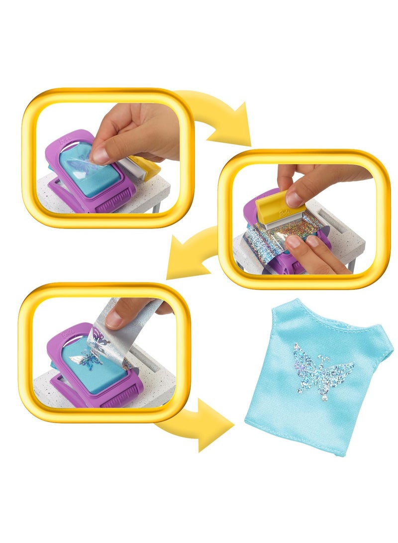 باربي اصنع وبيع مجموعة اللعب البوتيكية مع الدمية السمراء وأدوات تصميم الرقائق المعدنية والملابس والإكسسوارات - Image 5