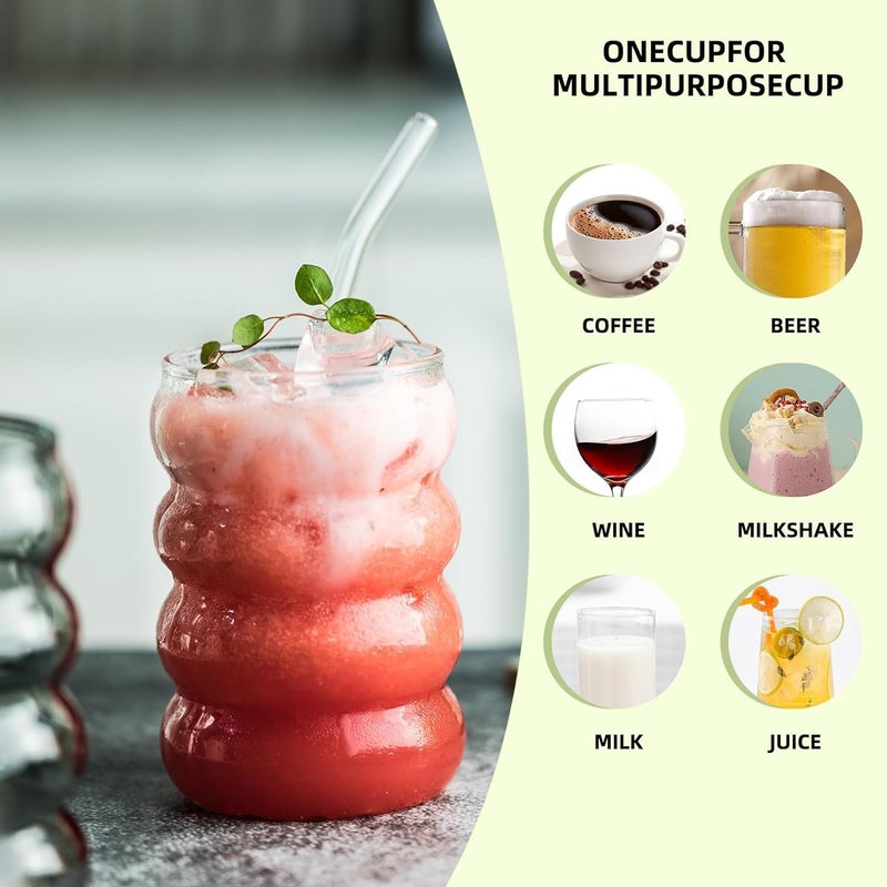 KELVEE Reusable Round Wave Shape Coffee Glass Tumbler with Straw Round Wave Shape Pack of 1, 500ml Multipurpose Drinking Matcha Glasses Aesthetic Sipper Mug for Juice Smoothies Green Tea Cup (Wave) - Image 5