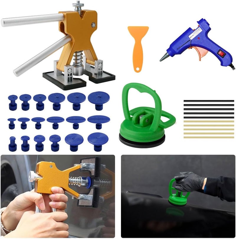 Cestbella Car Dent Repair Kit 32Pcs Auto Paintless Dent Removal Tool, Adjustable Dent Puller Lifter Set with Glue Gun Stick Blue Tab Suction Cup Scraper Automotive Collision Repair Set for Hail Damage Door Ding - Image 1