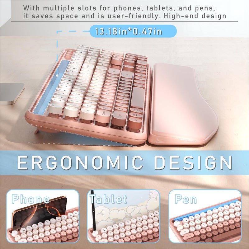 MPTOG Colorful Wireless Computer Keyboard and Mouse Combo with Phone Holder, Wrist Rest, Typewriter Keys, 2.4GHz Wireless, Full-Sized Optical Mouse for PC and Laptop(Peach Colorful) - Image 4