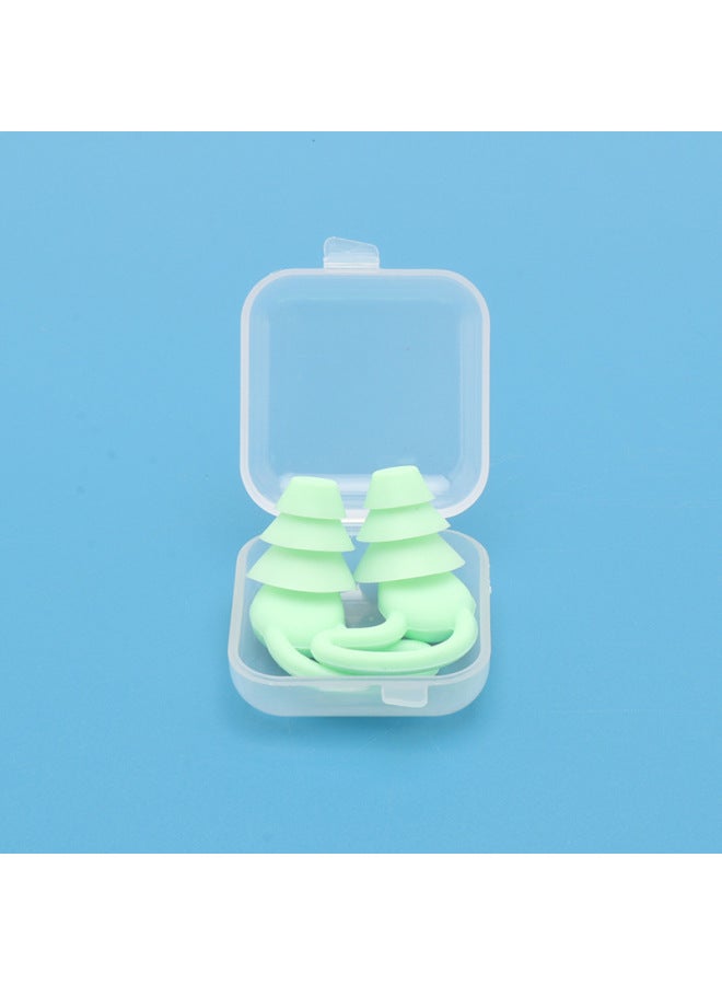Generic Silicone Soundproof Earplugs Anti-noise Sleep Industrial Protection Swimming Waterproof Student Dormitory Special Mute Artifact-Color:Grass Green/a Pair (transparent Small Box) - Image 1