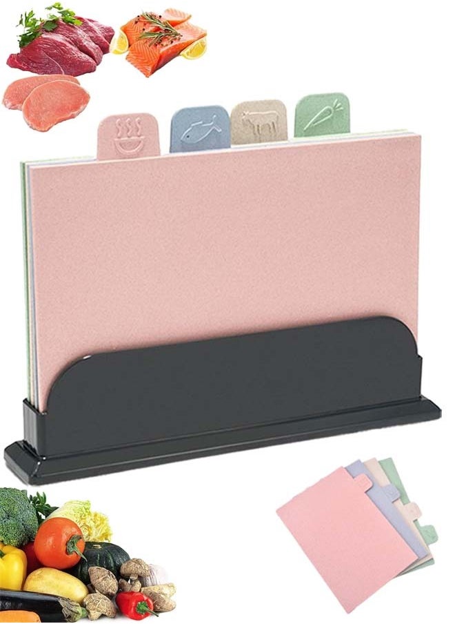 Arabest 4PCS Kitchen Cutting Boards, Plastic Cutting Board with Storage Shelf , Chopping Board for Kitchen Different Food Types (Pink)  - Image 1