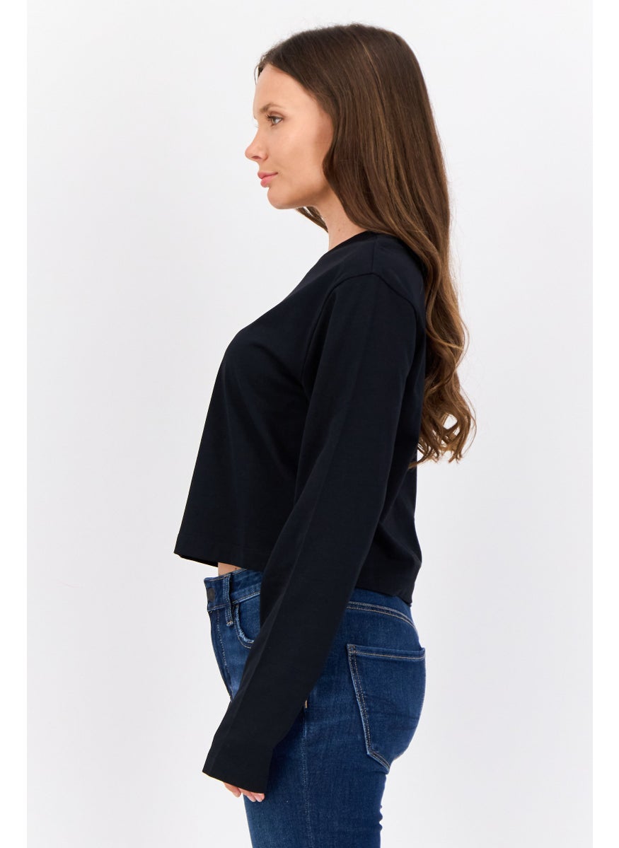 ESPRIT - Women Crew Neck Long Sleeve Long Sleeve Brand Logo T-Shirts, Black - Image 1