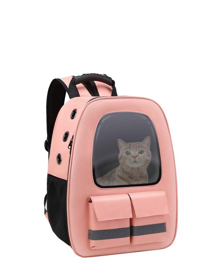 HAPPY PUSS Pet carrier backpack-  breathable travel bag with adjustable shoulder straps, sturdy handles,side storage pockets and a padded back panel for small pets, cat and dog carrier. Pink color - Image 1