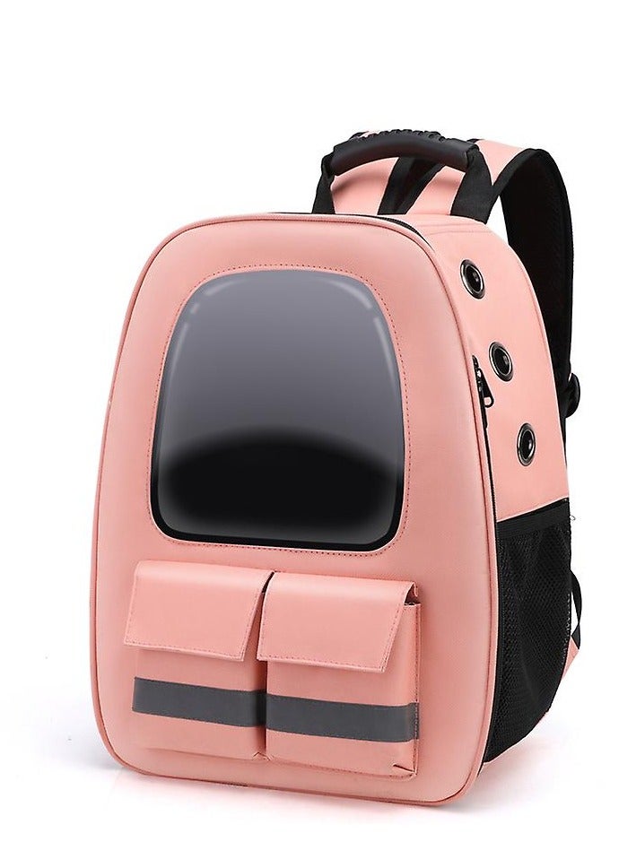 HAPPY PUSS Pet carrier backpack-  breathable travel bag with adjustable shoulder straps, sturdy handles,side storage pockets and a padded back panel for small pets, cat and dog carrier. Pink color - Image 2